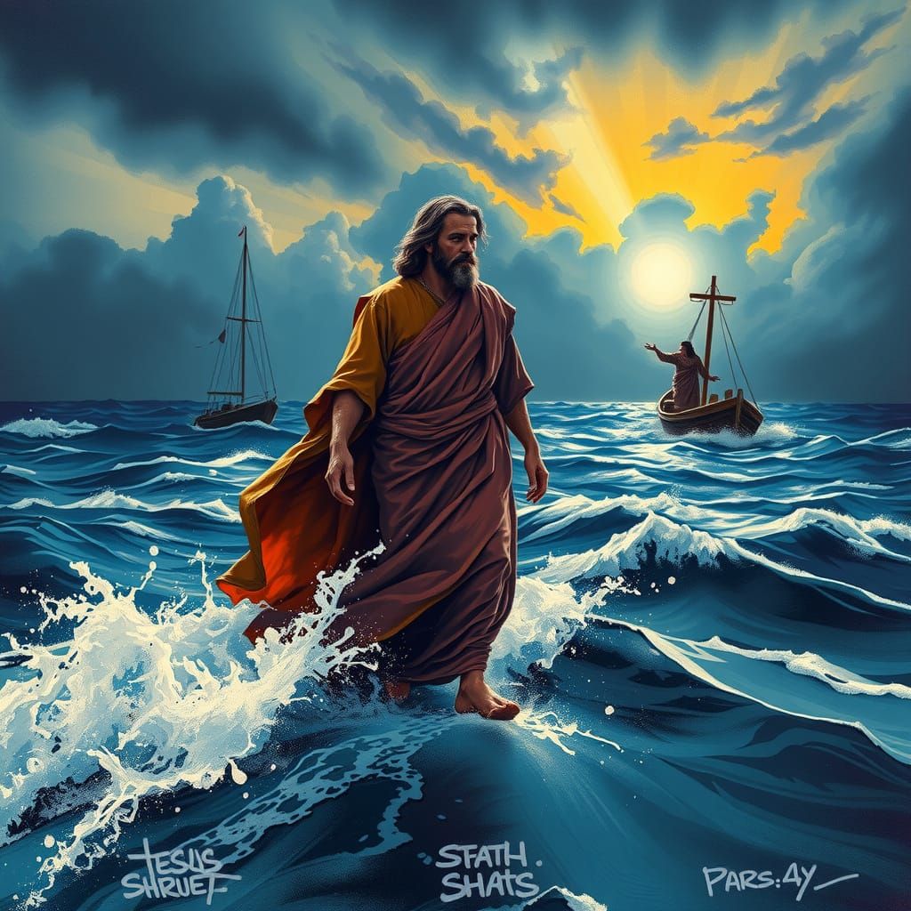 Miraculous Crossing in Vibrant Graffiti Style