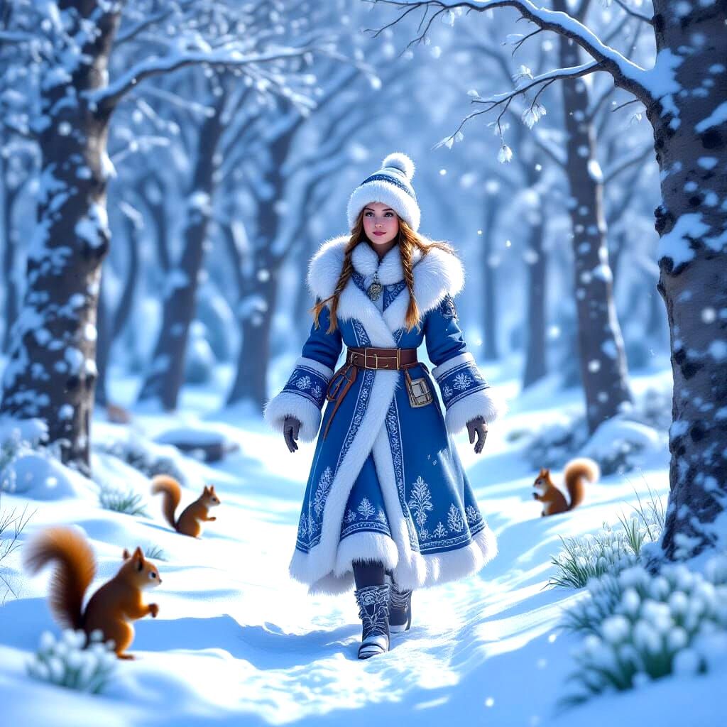 Snow Maiden in Snowy Forest: 3D Game Cinematic
