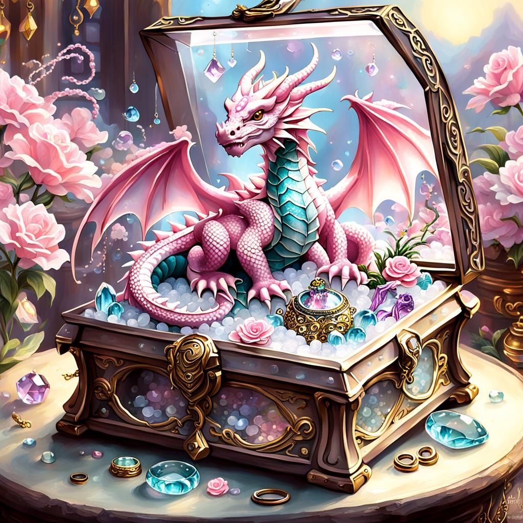Miniature Pink Dragon in Jeweled Treasure Box