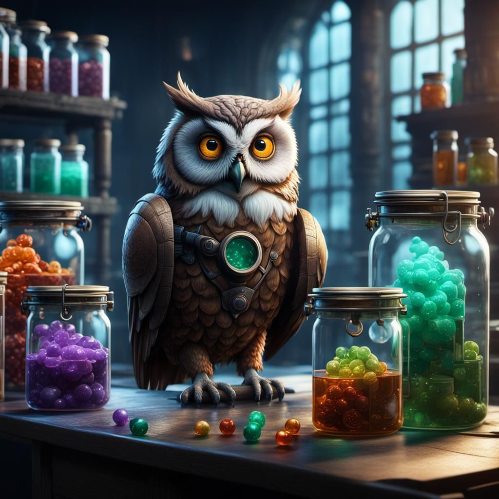 Scientist Owl in Lab: Detailed Matte Painting