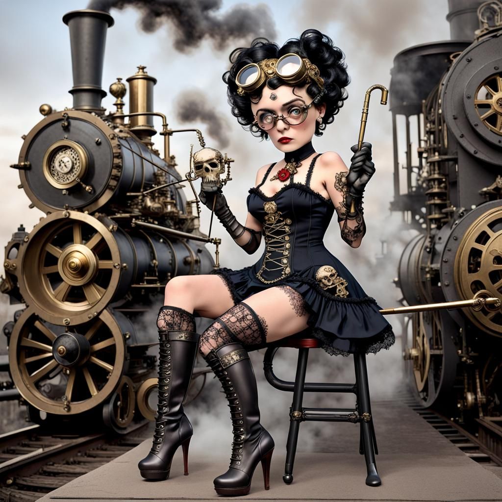 Steampunk Betty Boop with Gears and Victorian Dress