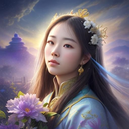 Chang'e Flying to the Moon: Hyperrealistic Lunar Scene