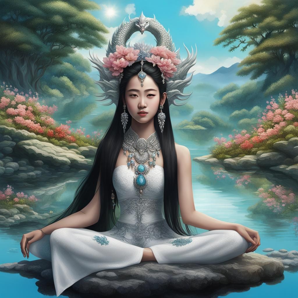 Hmong Woman with Dragon Tail in Fantasy Landscape