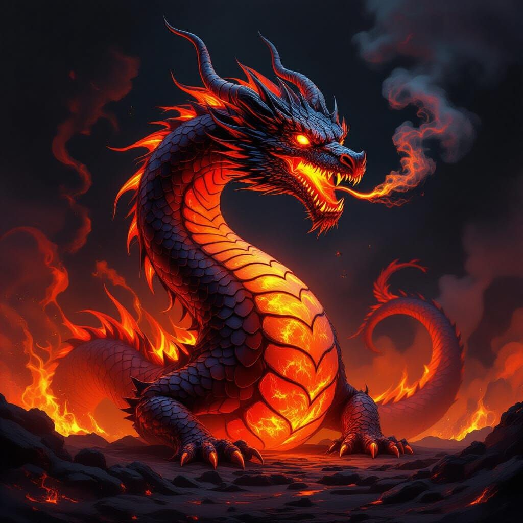 Majestic Lava Dragon in Fiery Digital Painting