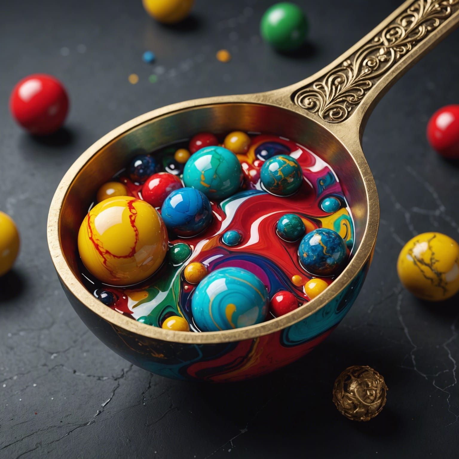 Colorful Marble Resting in a Spoon: Digital Art