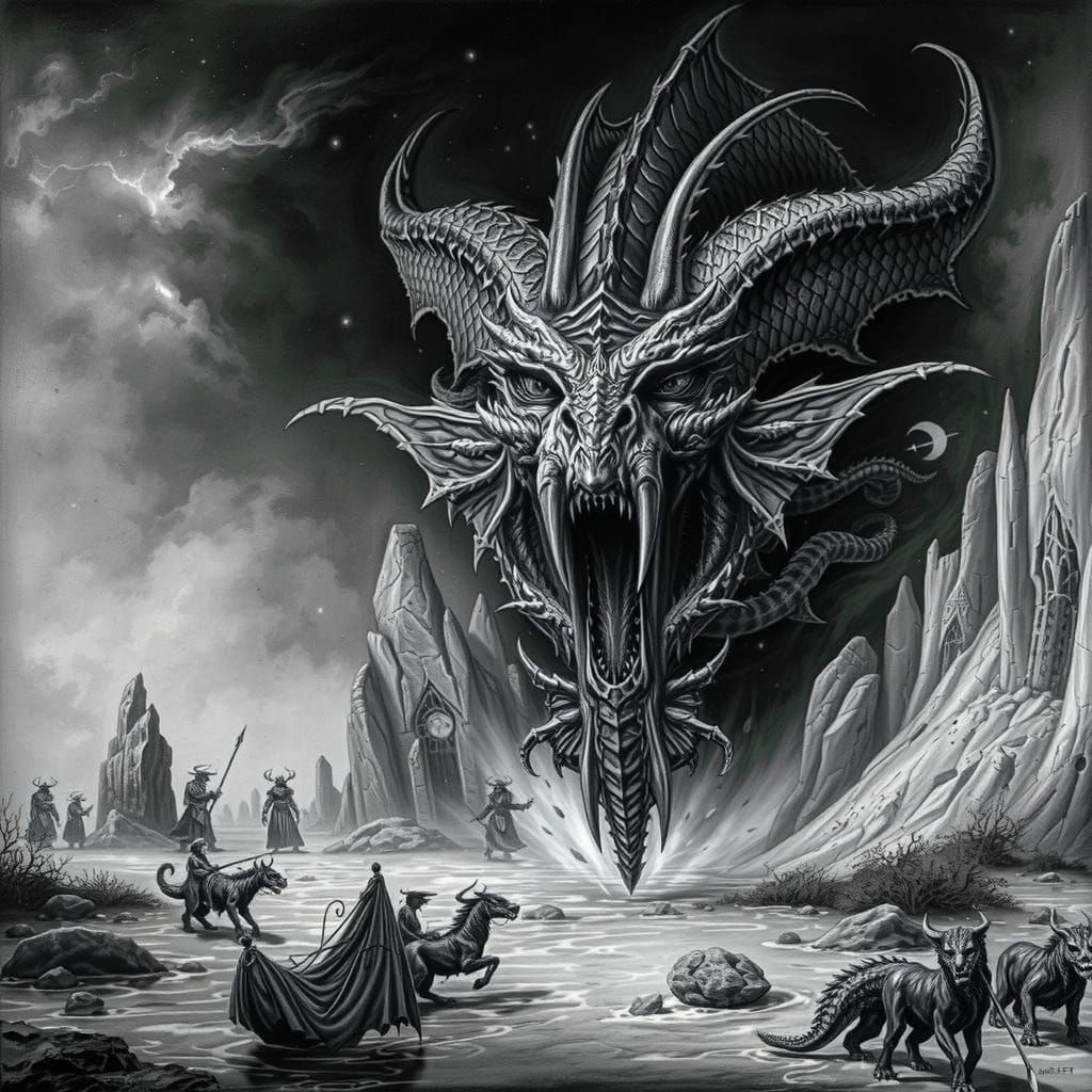 Dark Fantasy Dragon King in Mystical Ash-Flame