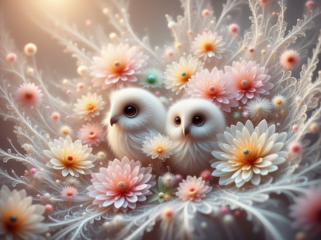 Whimsical Fractal Lace Fantasy with Baby Owl