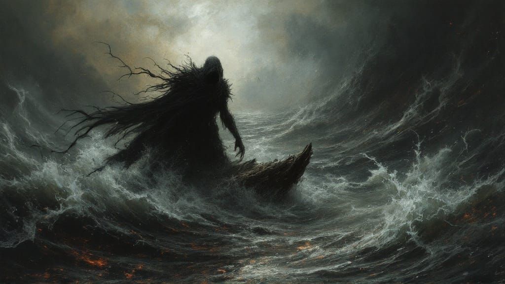 Eerie Ferryman in Gothic Horror Style