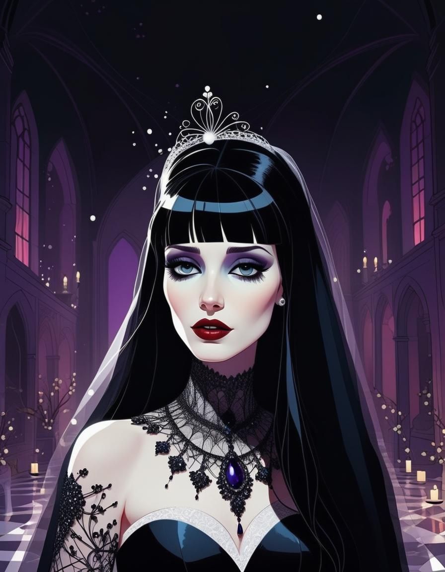 Gothic Bride in Cel-Shaded Digital Art Style