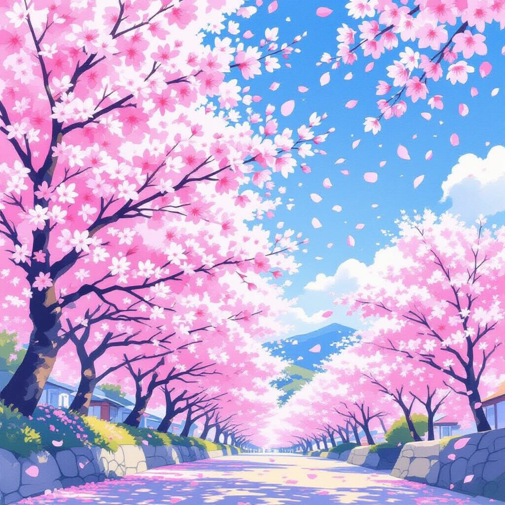 Vibrant Watercolor Cherry Blossoms in Spring
