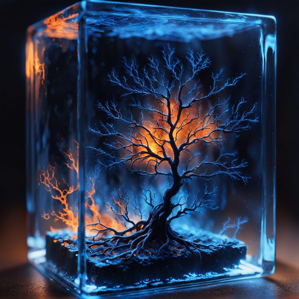 Ethereal Lichtenberg Figure in Glass Block