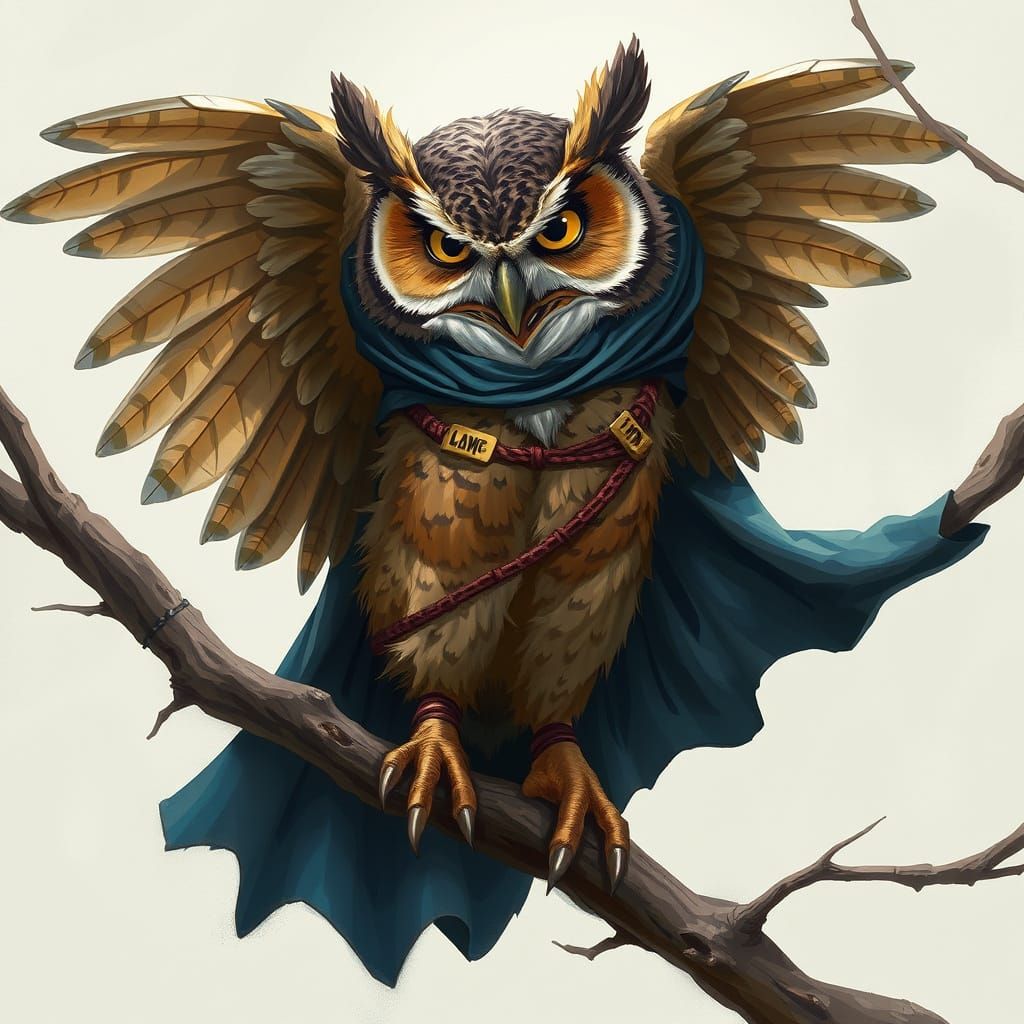 Bewildered Owl Tangled in Superhero Cape