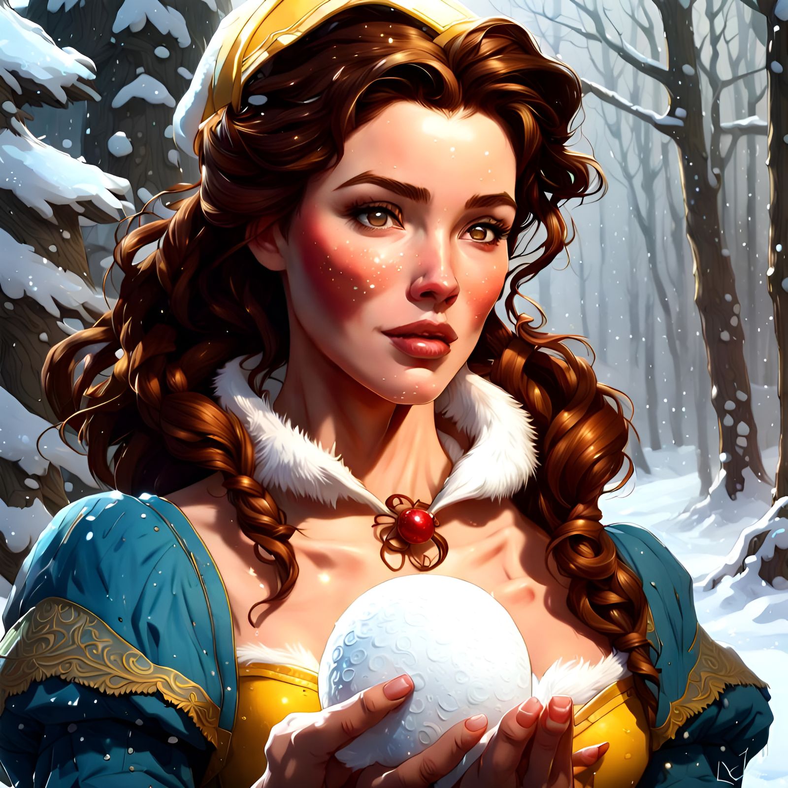 Princess Belle Snowball Portrait: Digital Art