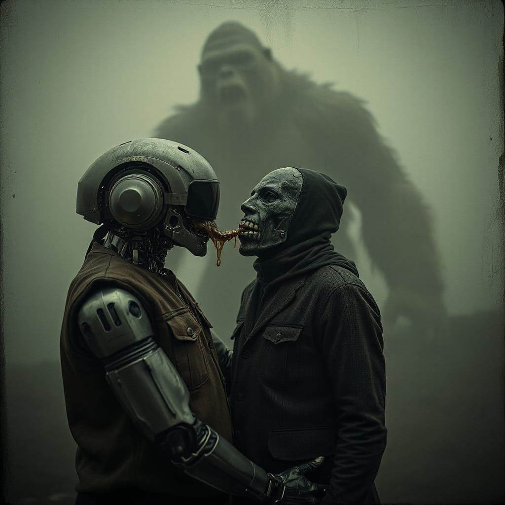 Eerie Embrace: A Grotesque Photogravure Scene