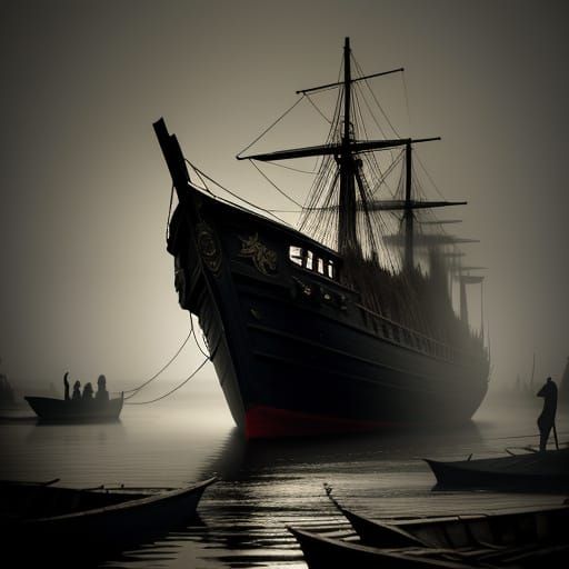Eerie Primitives Hauling Boat in Doré Style