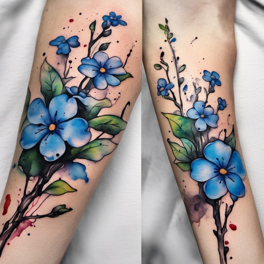 Forget-Me-Not Tattoo with Watercolor Graffiti Art