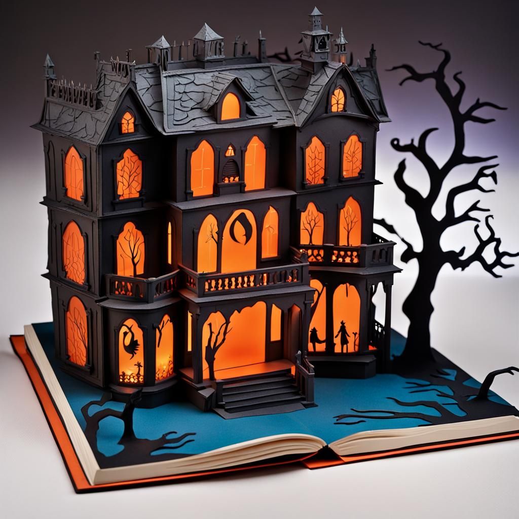 Halloween Pop-up Book: Haunted Mansion in Matte Painting Sty...