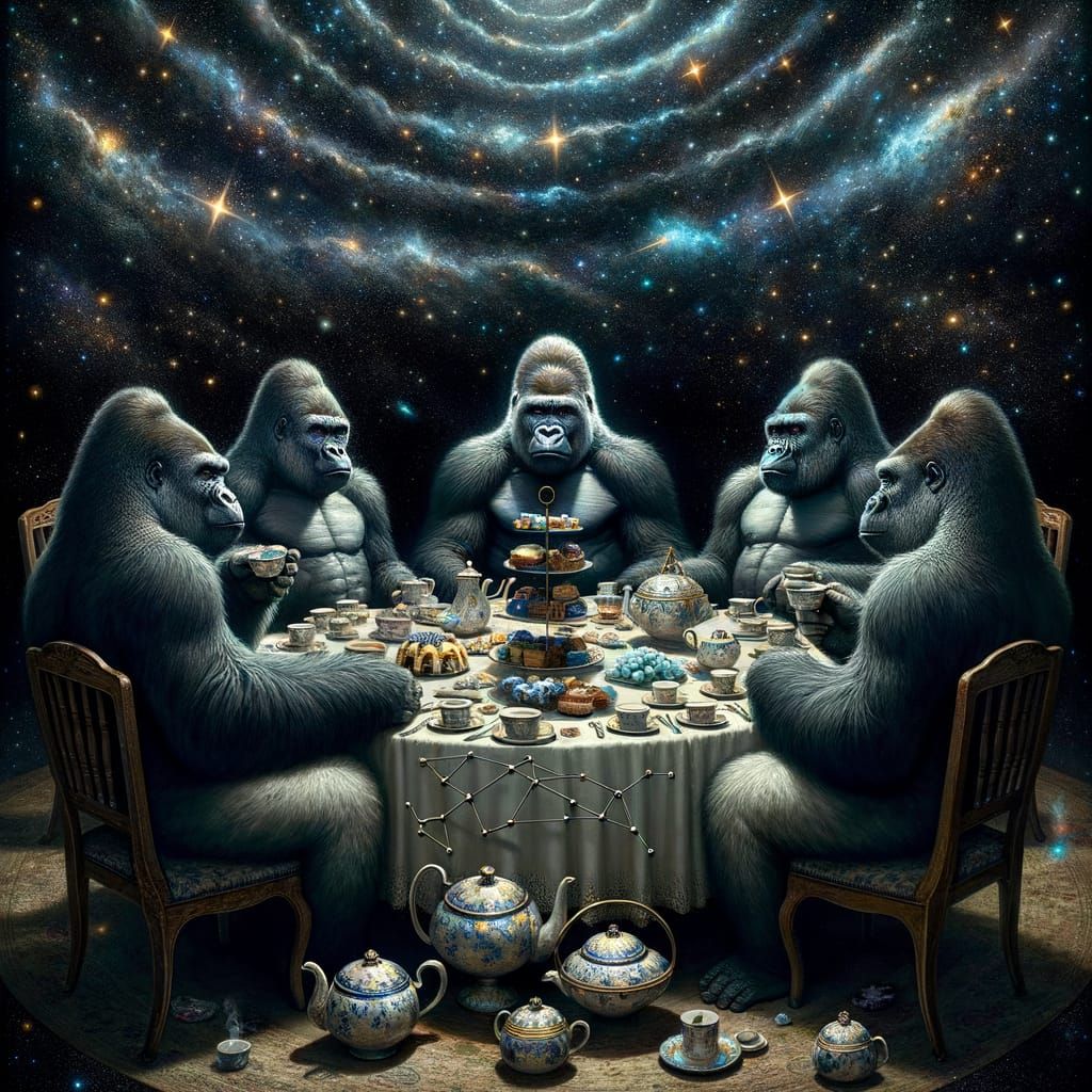 Space Gorillas Host a Cosmic Tea Party