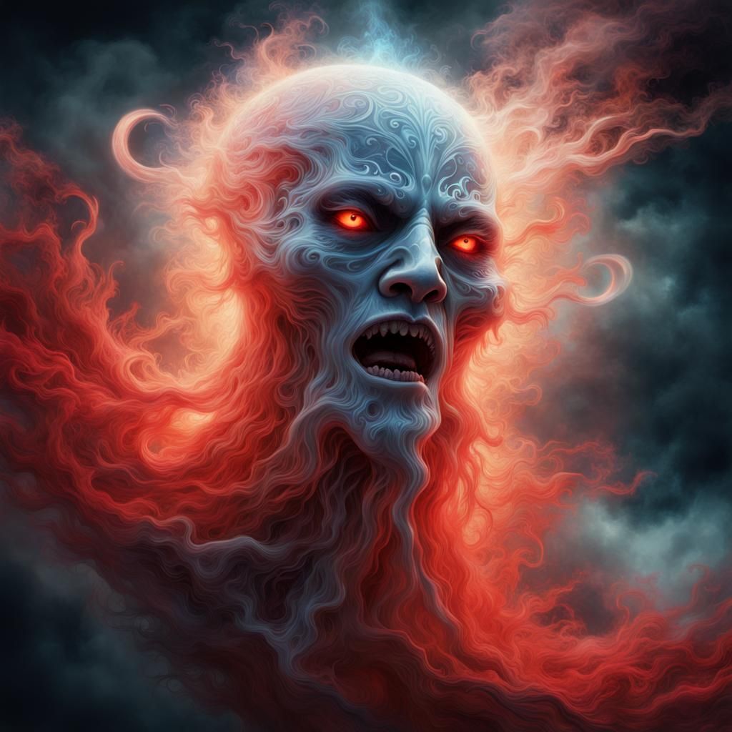 Glowing Ghostly Demon Amidst Bioluminescent Moon