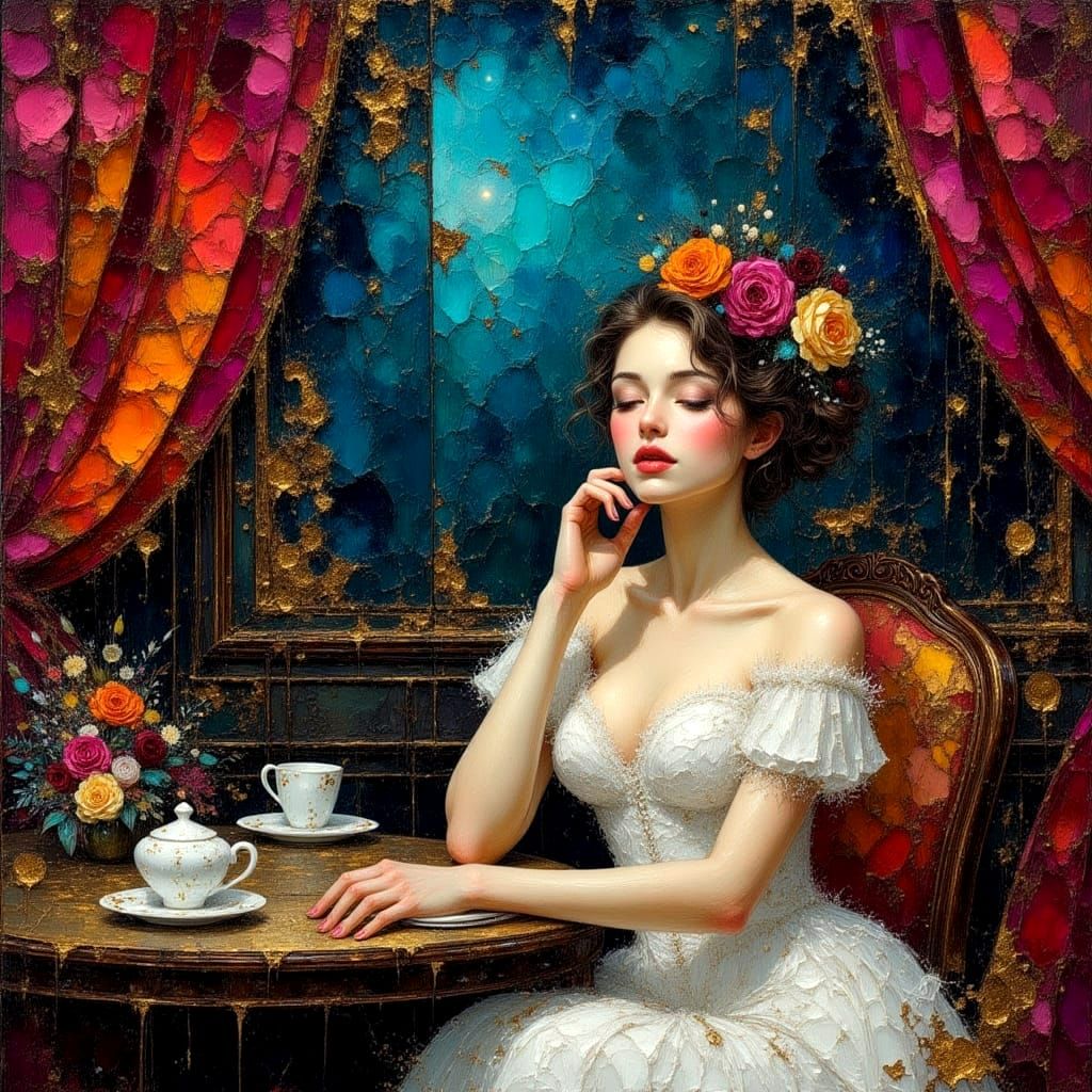 Ethereal Starry Night Portrait in Impasto Style