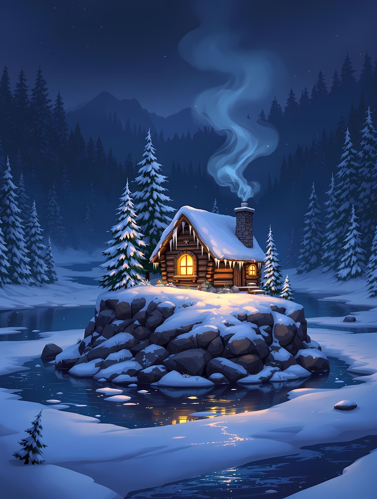 Whimsical Winter Scene in Fantasy Digital Art