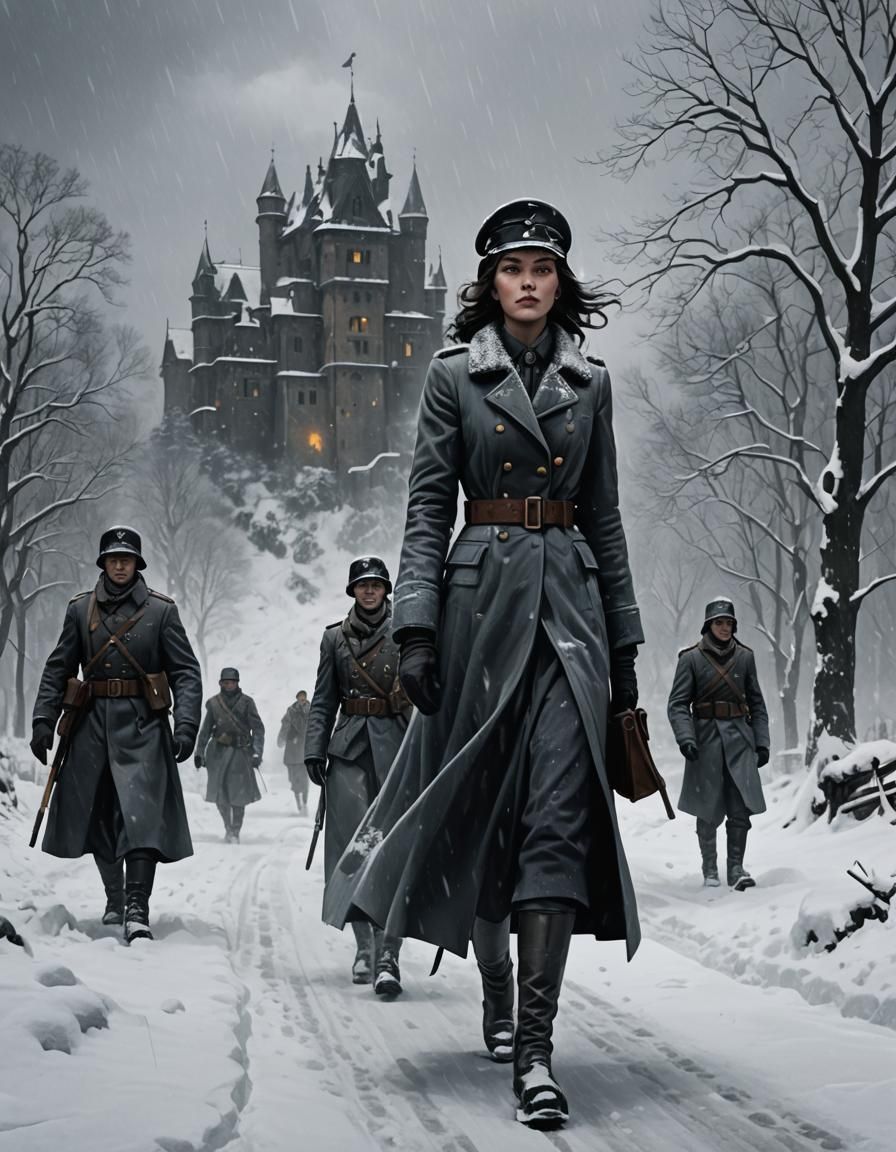WWII Soldiers in Winter Storm Fantasy Art