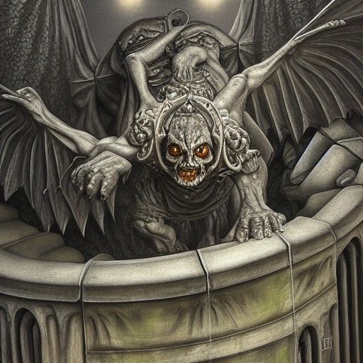 Gothic Gargoyle Hiding in Dystopian Underworld