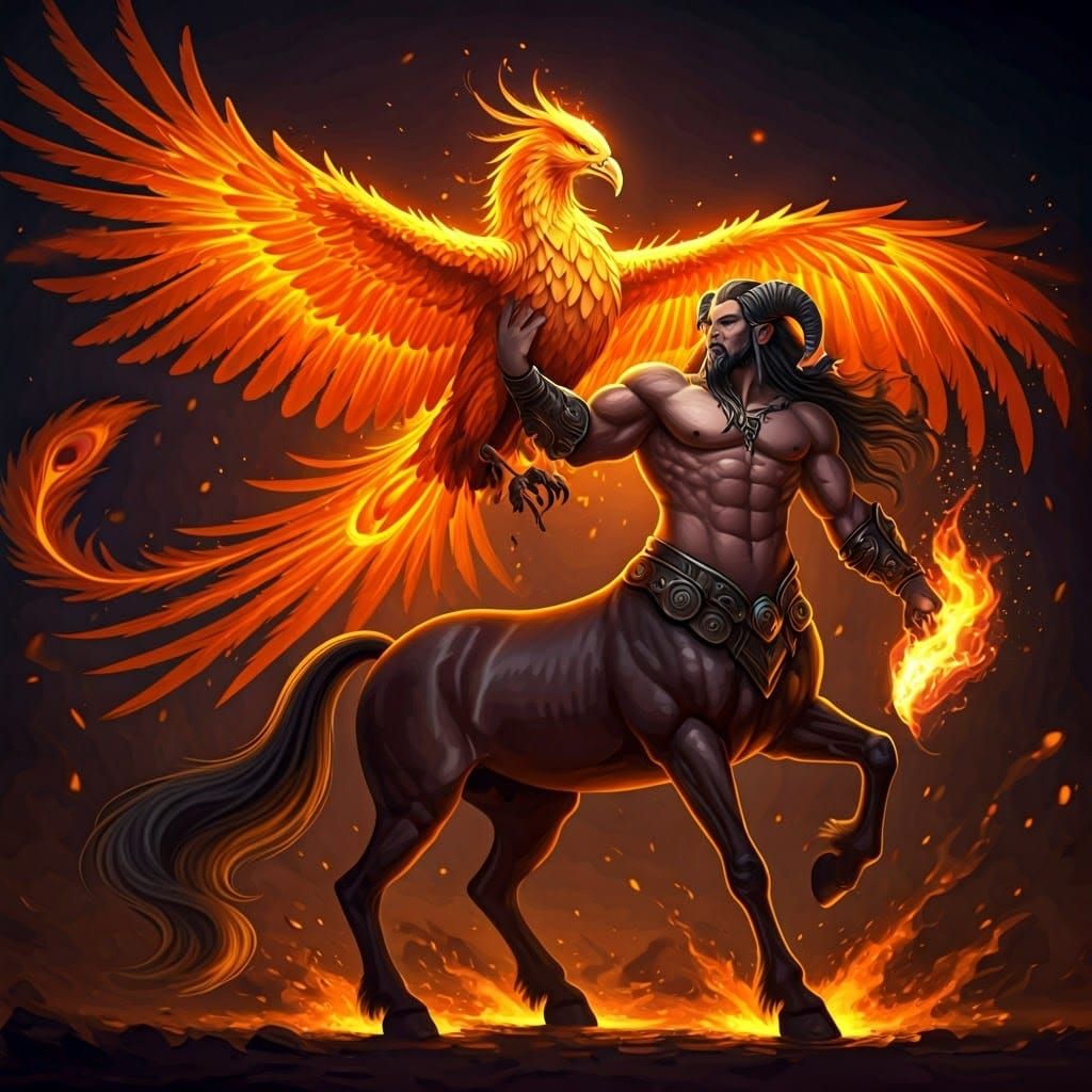 Centaur Holding Phoenix in Fantasy Setting