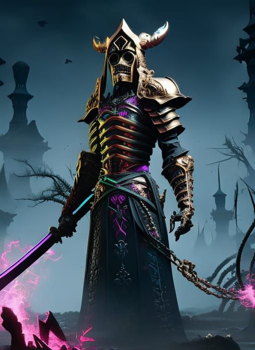 Undead Samurai Skeleton in Hell: Steampunk Art