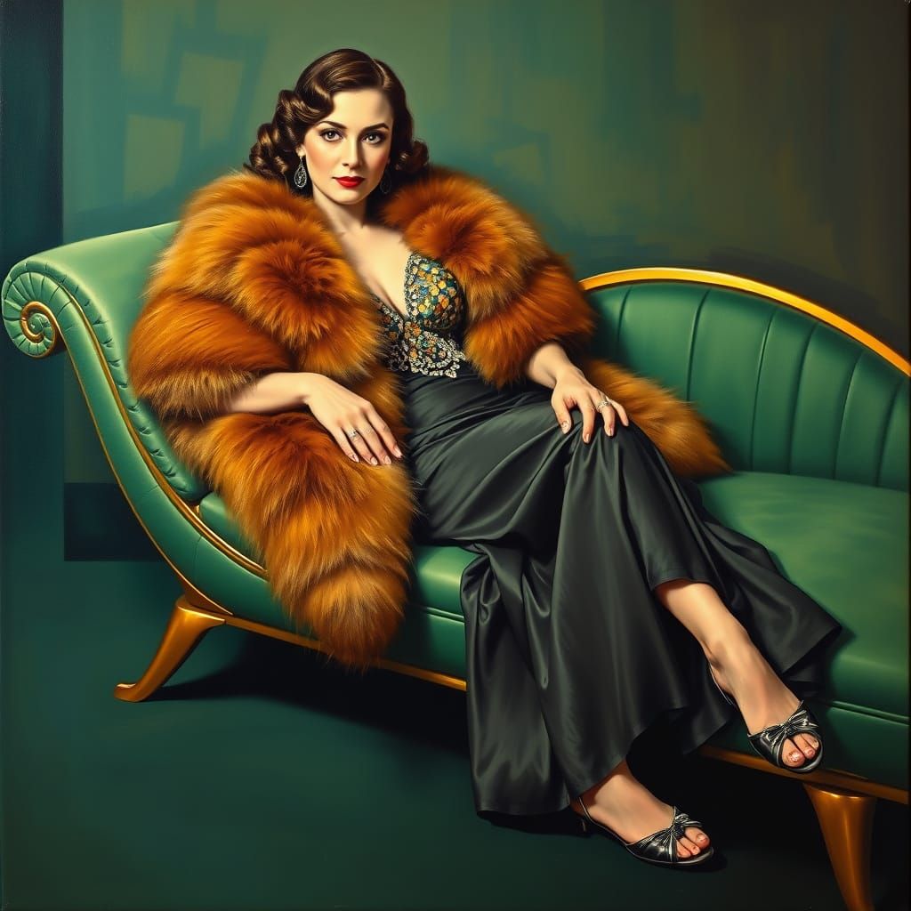 Art Deco Socialite in Fox Fur Stole