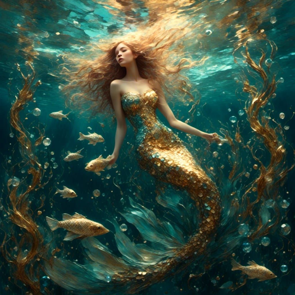 Mermaid in a Bioluminescent Underwater World