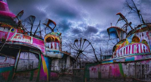 Eerie Abandoned Carnival at Night