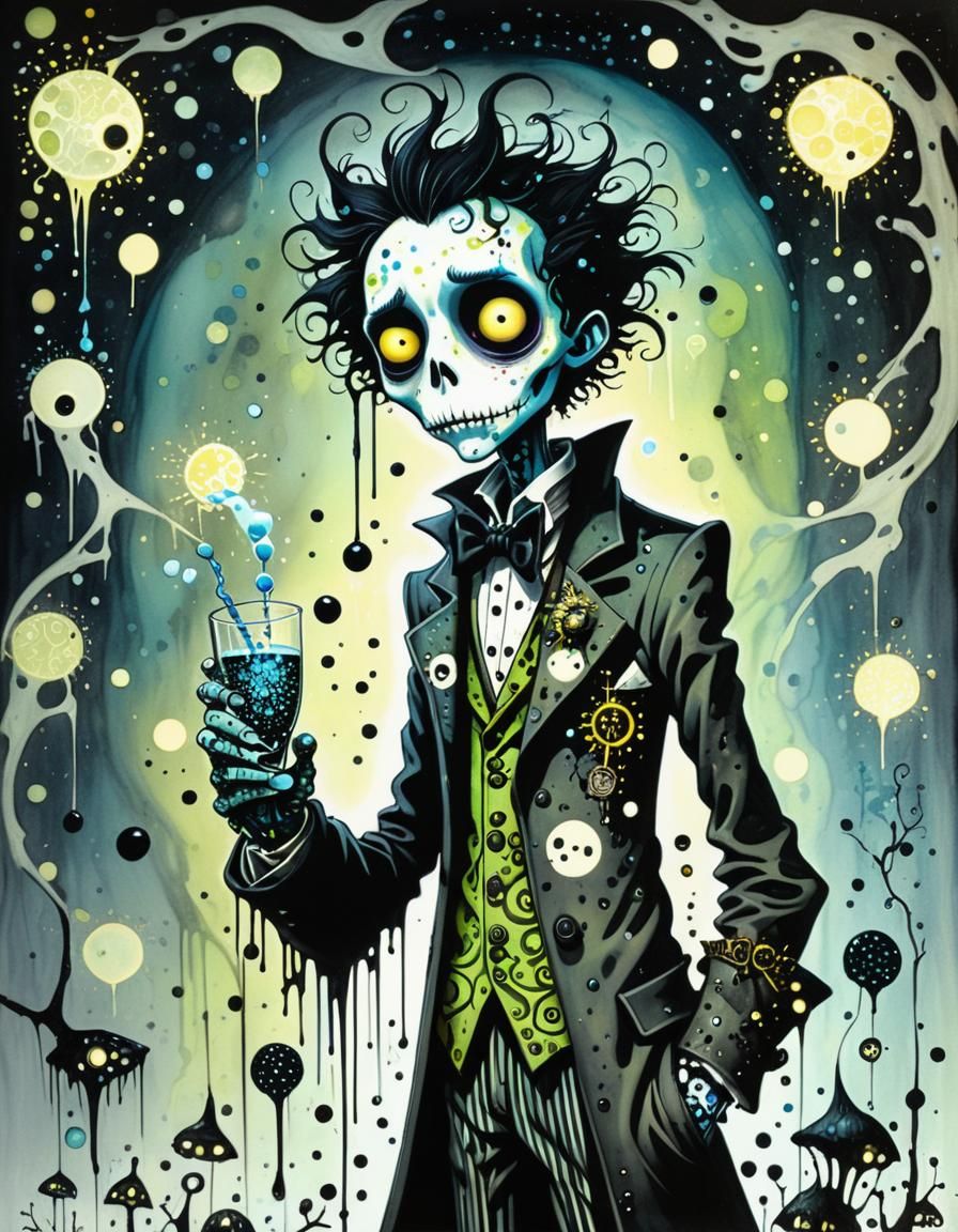 Bioluminescent Plague Doctor in Pointillism Style