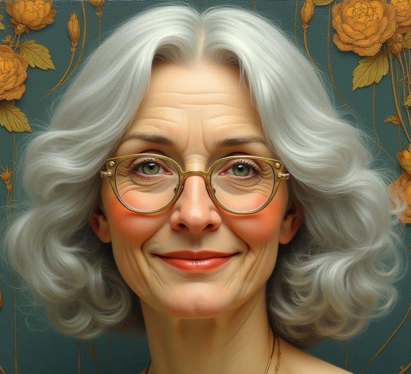 Art Nouveau Portrait of Elegant Elderly Lady