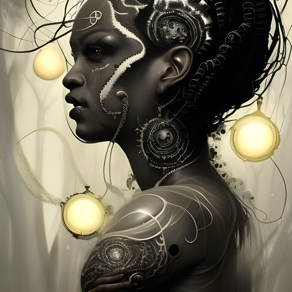 Intricate Horror Woman Portrait in Black and White