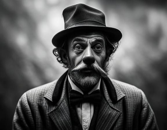 Monochrome Emmett Kelly Circus Sideshow Diorama