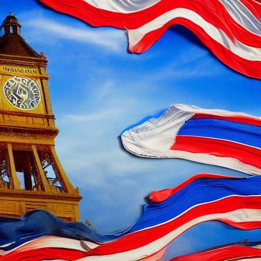 Surreal Melting Flag Clock-Tower in Salvador Dali Style