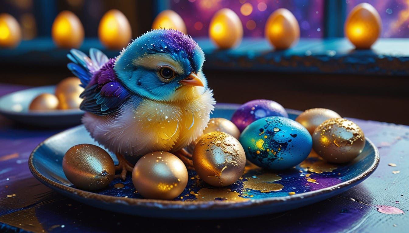 Grumpy Chick and Eggs with Bioluminescent Pollen