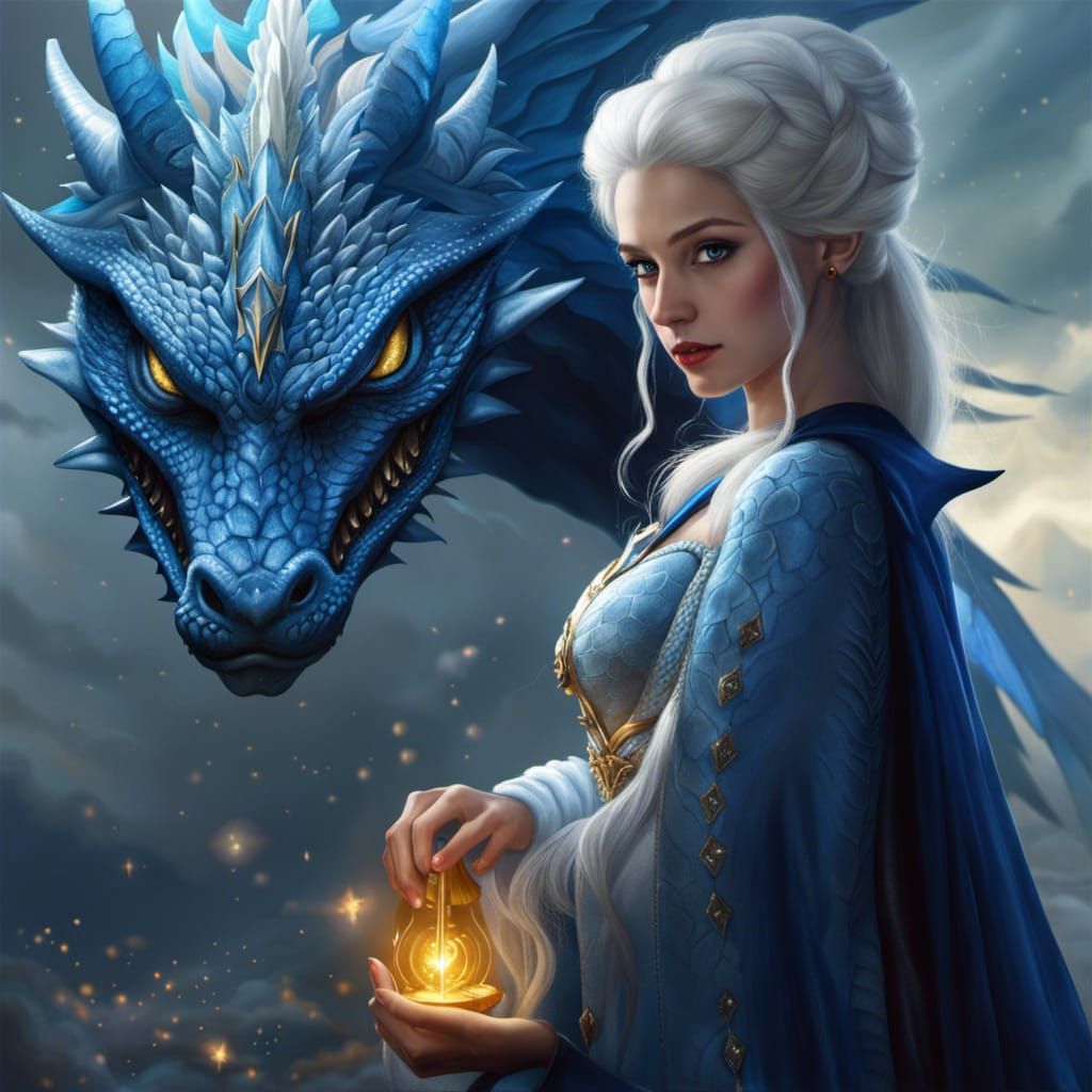 Evil Snow Queen and Dragon: Hyperrealistic Matte Painting