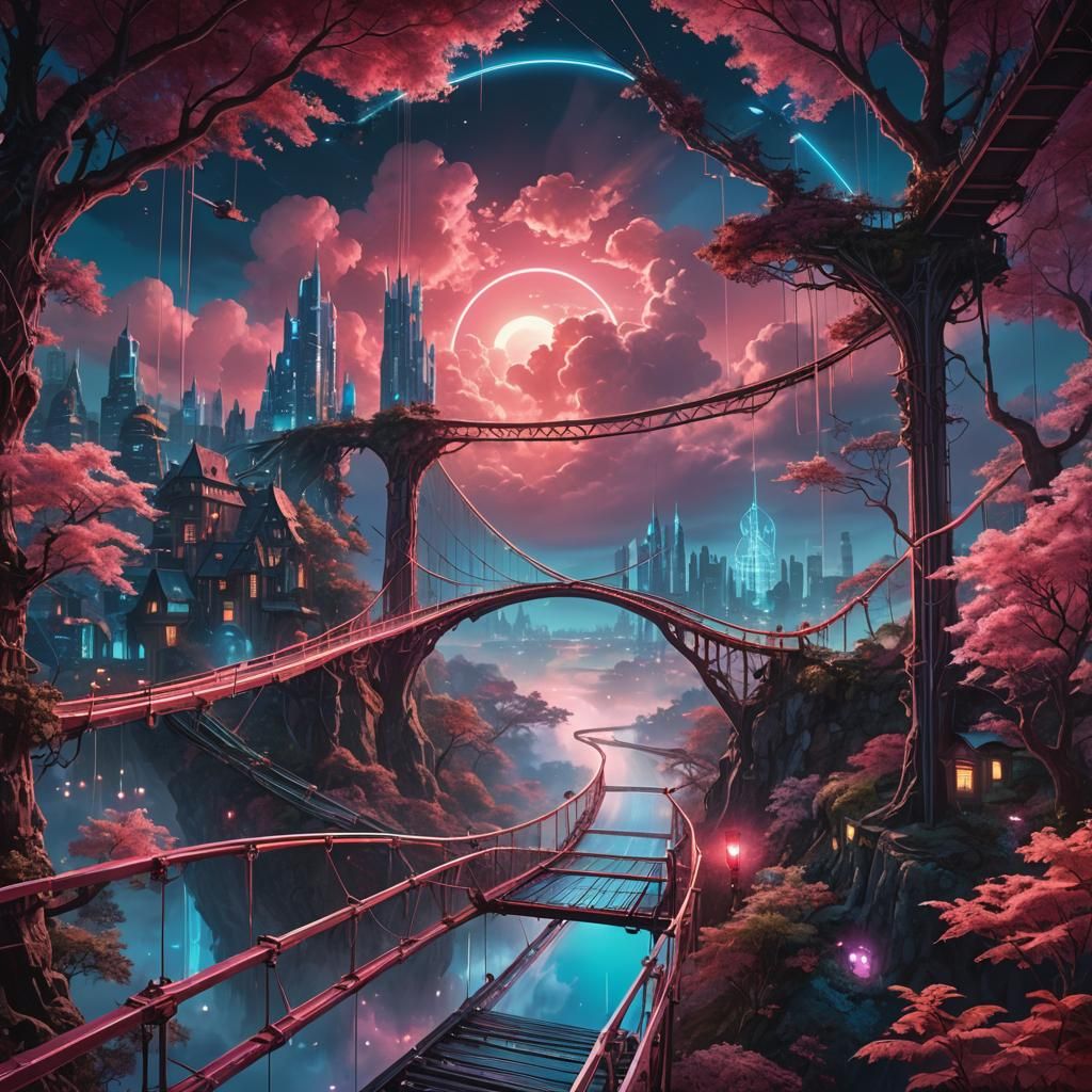 Hanging Bridge Connects Fantasy and Futuristic Worlds