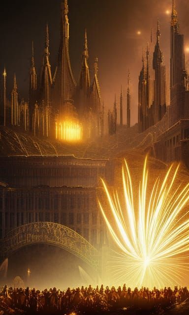 Spectacular Fireworks Display at Twilight: Digital Matte Pai...