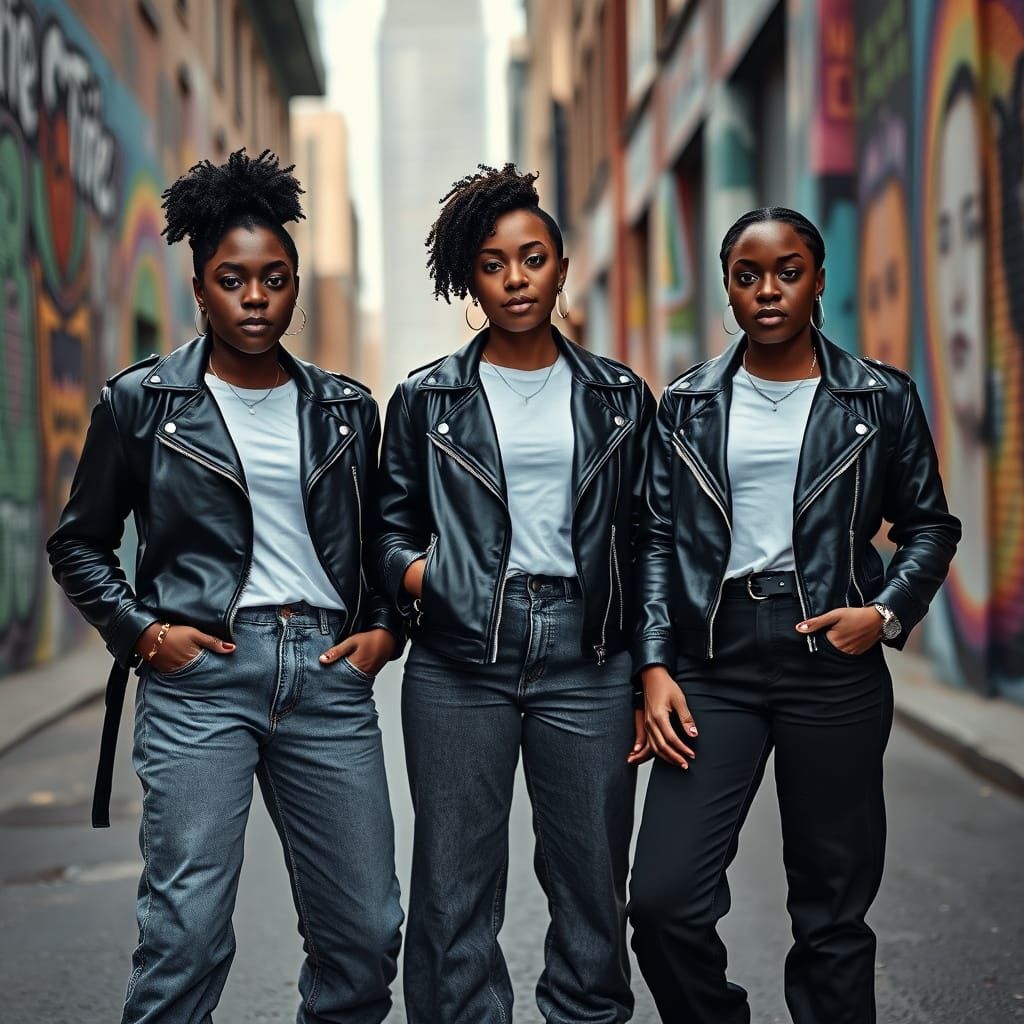 Confident Black Lesbians in Urban Street Scene