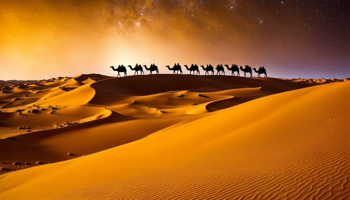 Sahara Desert Caravan Under Starry Night Sky