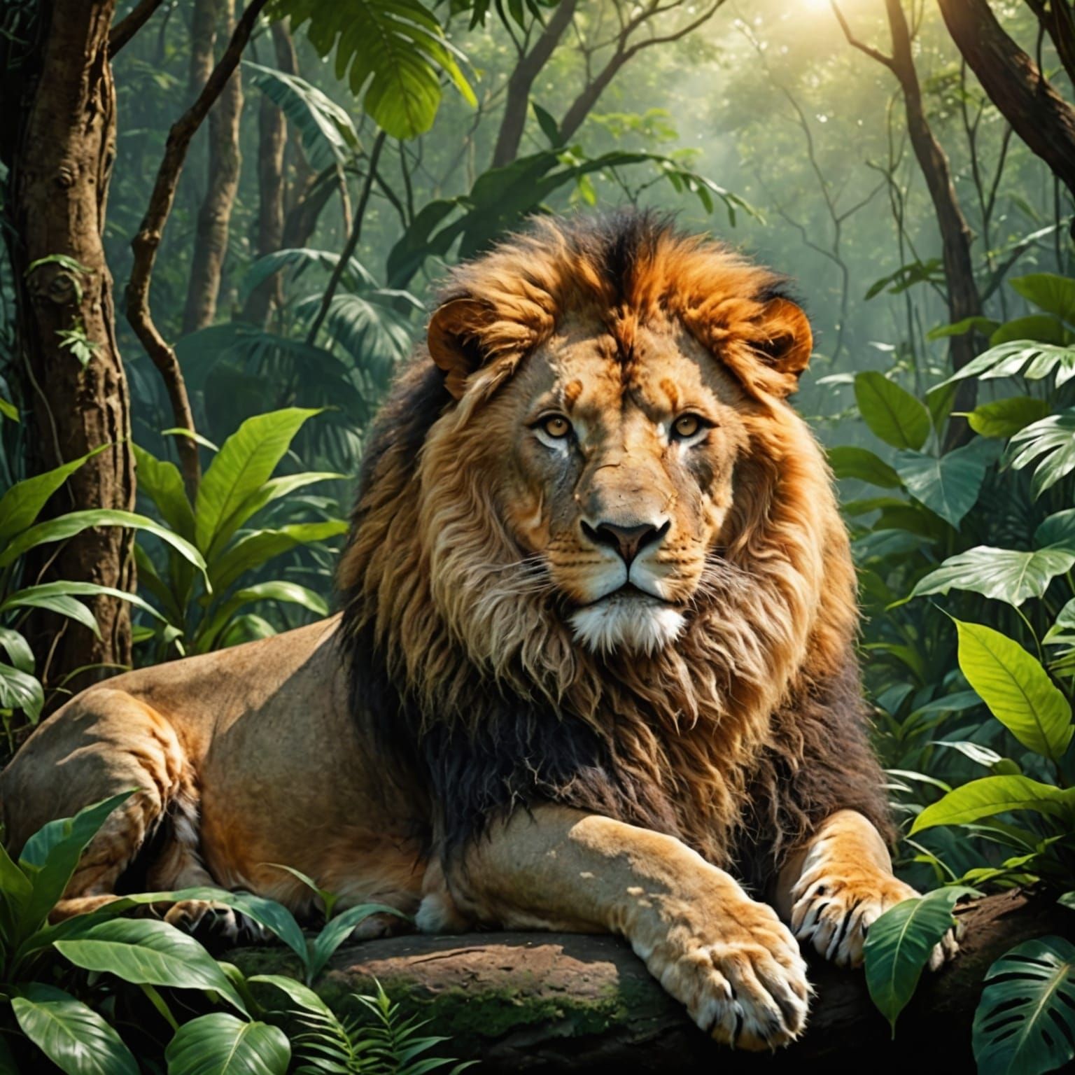 Lion Sleeping Peacefully in Jungle Habitat