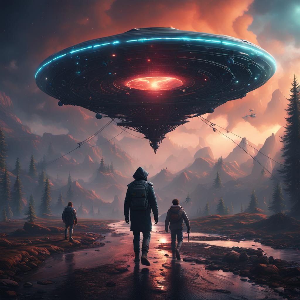 Black Triangle UFO Abduction: Detailed Matte Painting