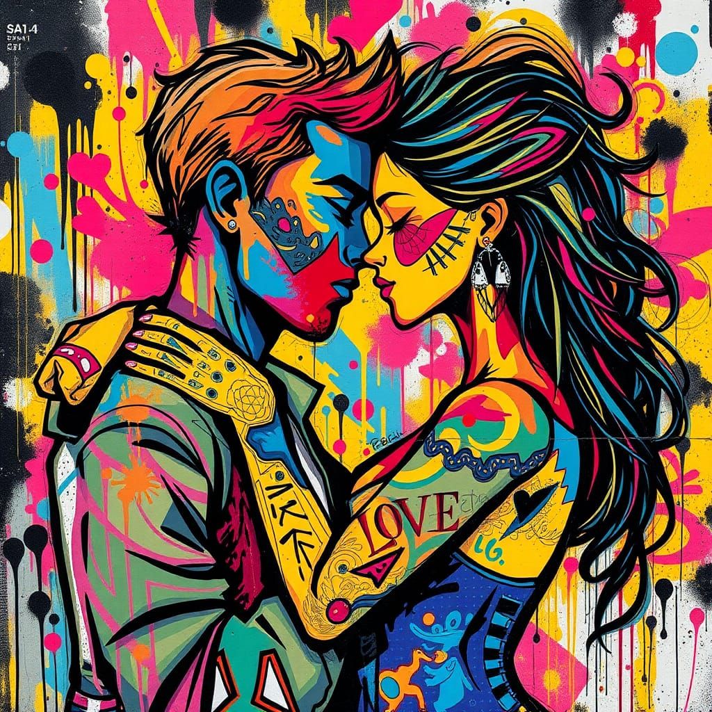 Polychromatic Love in Street Art Style