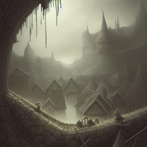 Witch on Broomstick Flying over House, Fine Art