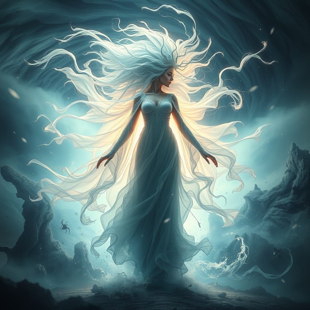 Ethereal Wind Goddess in Turbulent Tornado
