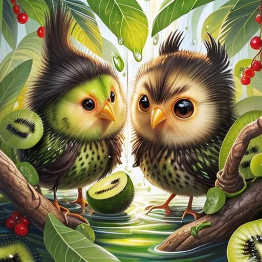 Kiwi Bird Splash: Photorealistic Fantasy Art Illustration