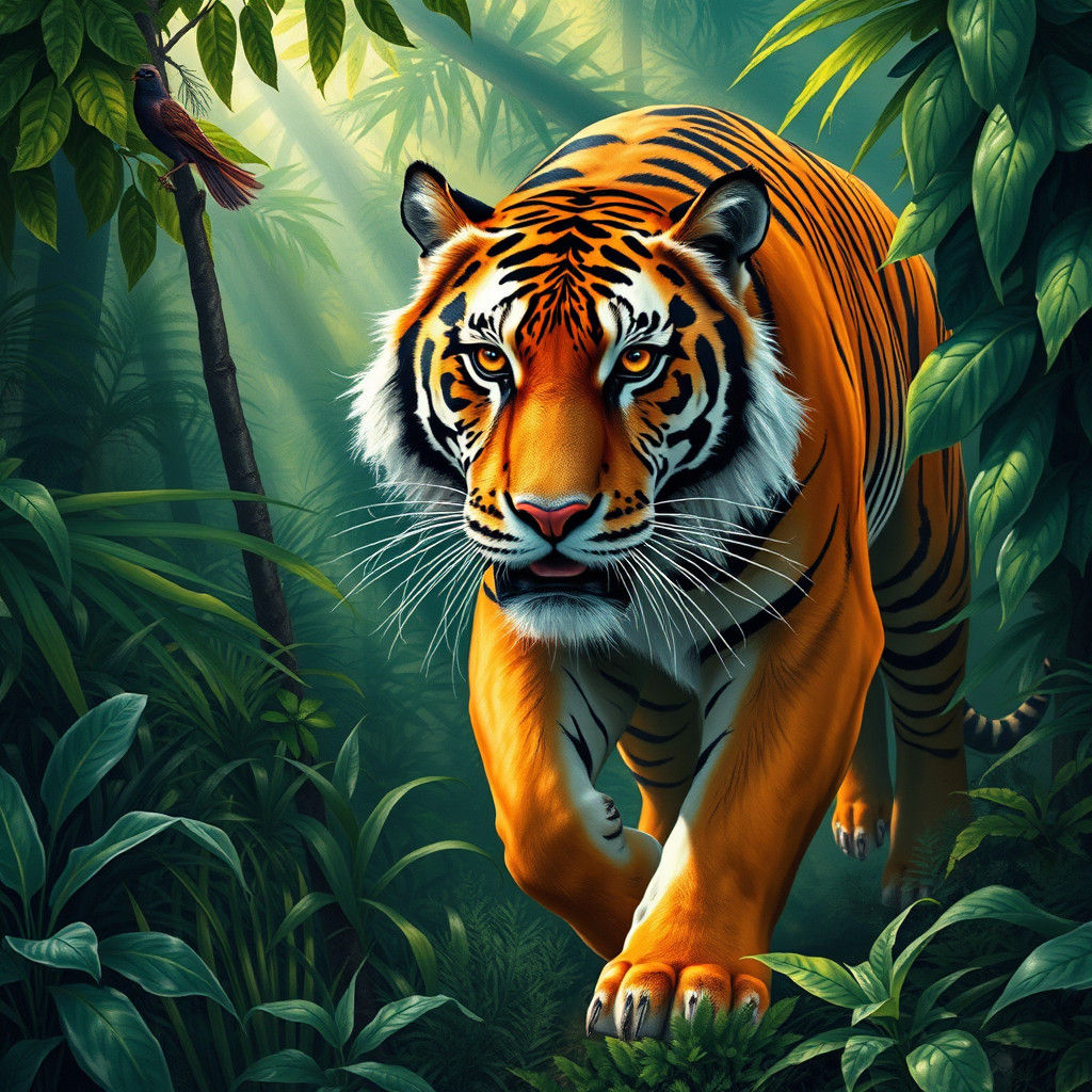 Tiger Prowling Through Jungle, Rousseau Style